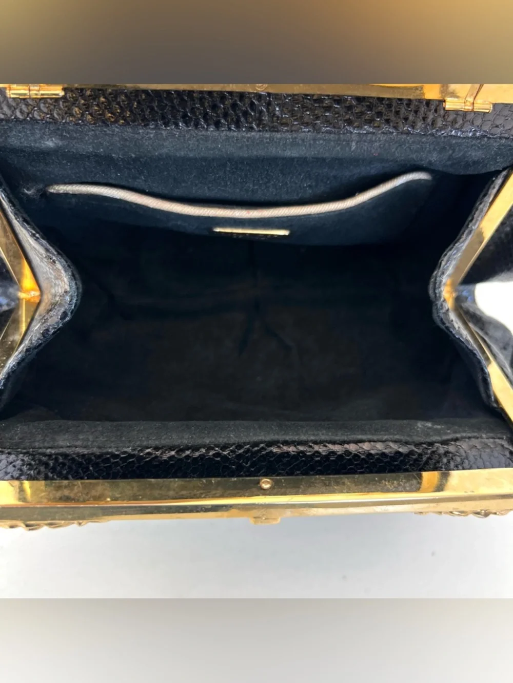 CAROL FIORI Italy Vintage Black Snake Leather Rhinestone Cocktail Evening Purse